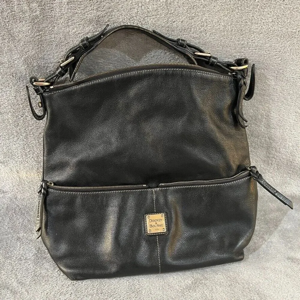 VTG Dooney & Bourke Womens Dillen Large Shoulder Hobo Bag Black Pebbled Leather